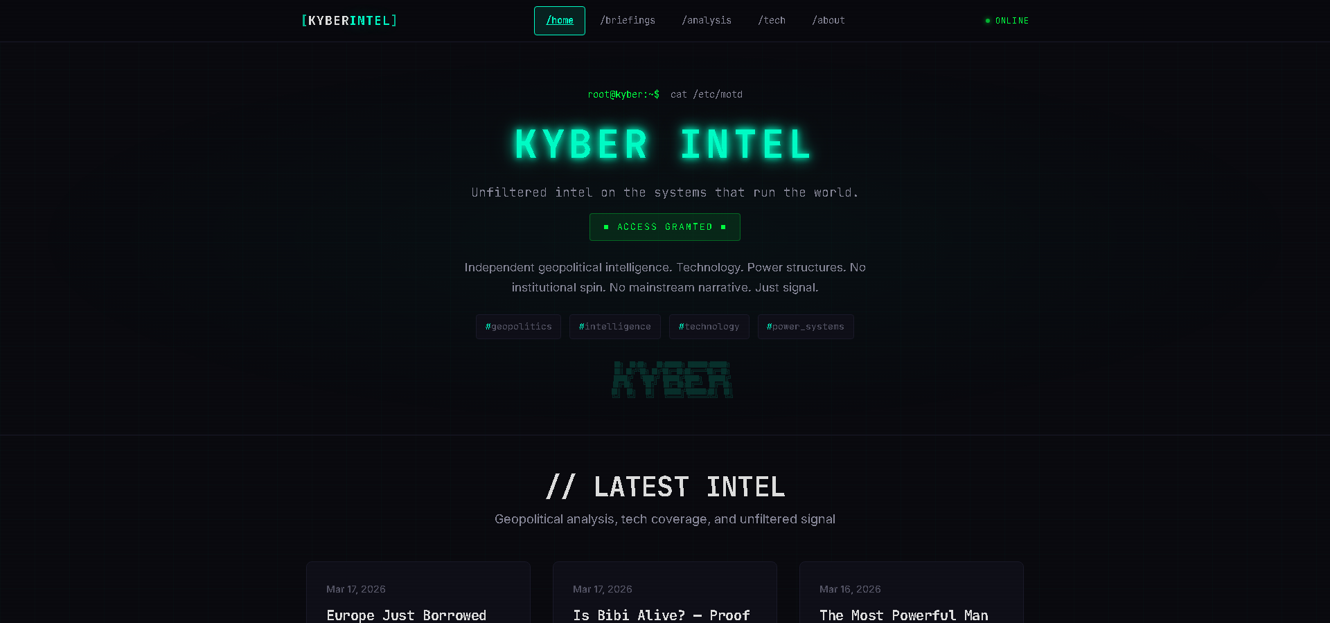Kyber Intel website preview
